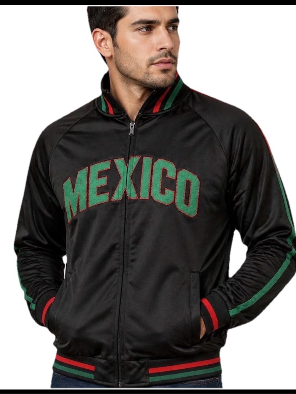 Source Unknown Black Bomber Jacket with Green & Red Trim
